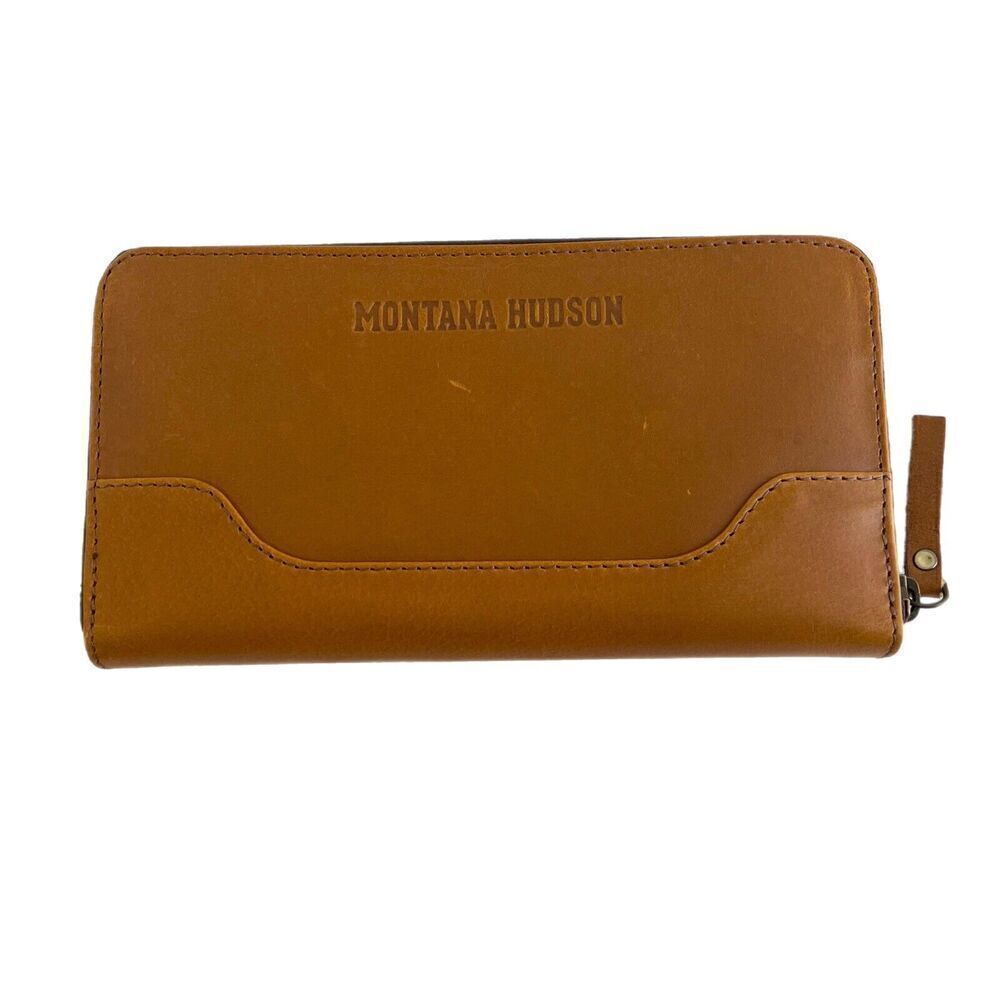 Montana Hudson Zip Around Leather Brown Wallet Coin Zip Credit Card Slots Large